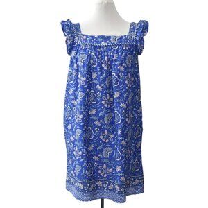 Vineyard Vines Girls Blue Floral Cotton Dress Size L Flutter Sleeves